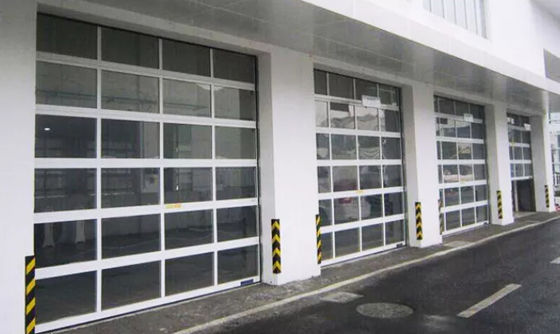 Tempered Mirror Glass Aluminum Sectional Door With Sound Insulation Transparent