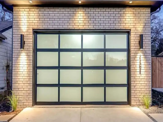 Modern Aluminum Glass Sectional Door Powder Coating Double Glazing Manual Or Automatic Mirror Glass Garage Doors