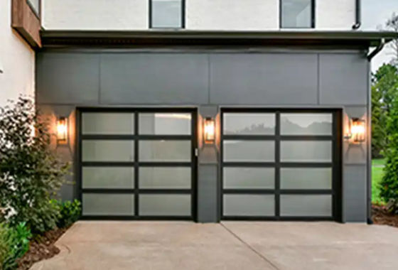 Modern Aluminum Glass Sectional Door Powder Coating Double Glazing Manual Or Automatic Mirror Glass Garage Doors