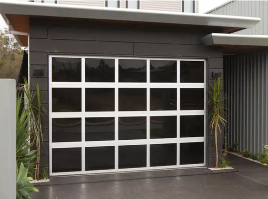 Black Aluminum Sectional Door With Excellent Insulation And Double Glazing Glass Automatic Black Aluminum Frosted Glass