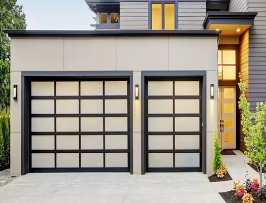 Sectional Aluminum Garage Door With Double Glazing 9x8 9x7 16x7 Modern Sectional Overhead Full View Aluminum Tempered