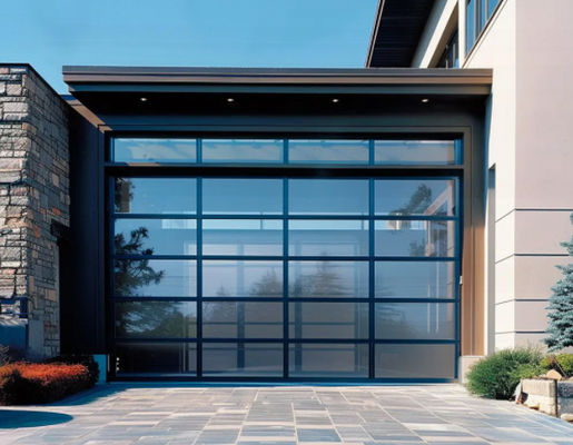 Modern Design Style Water Tightness Class 3 Transparent Glass Sectional Garage Door With Powder Coating