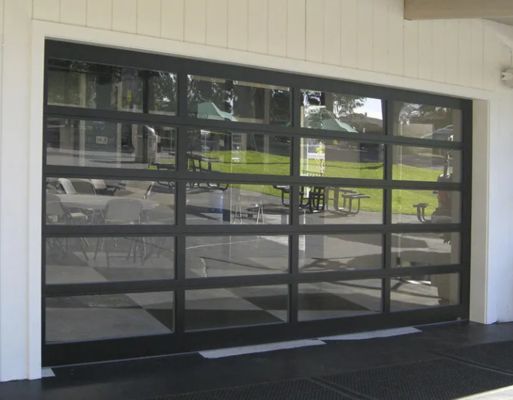 Modern Black Elegant Aluminum Frame Tempered Glass Transparent Sectional Garage Door Manual or Automatic Opening Sectional Door Style