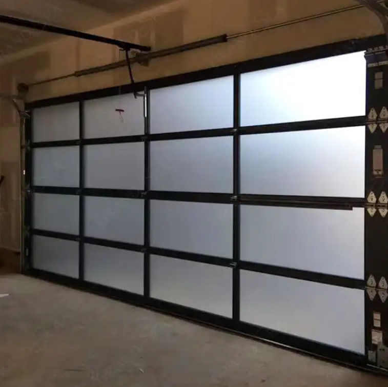Modern White Aluminum Sectional Door With Safety Double Glazing Glass Modern Overhead Sectional Panel Transparent Glass