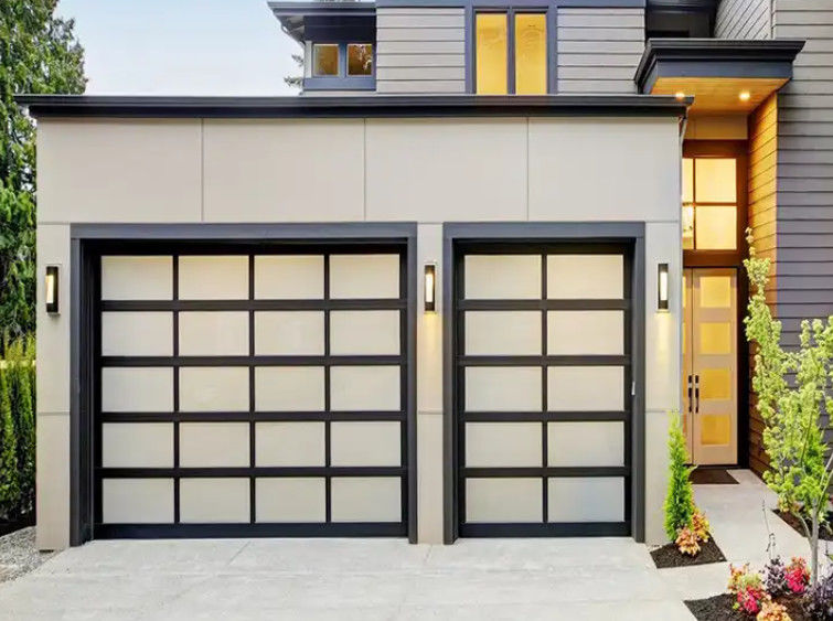 Black Aluminum Sectional Door With Excellent Insulation And Double Glazing Glass Automatic Black Aluminum Frosted Glass
