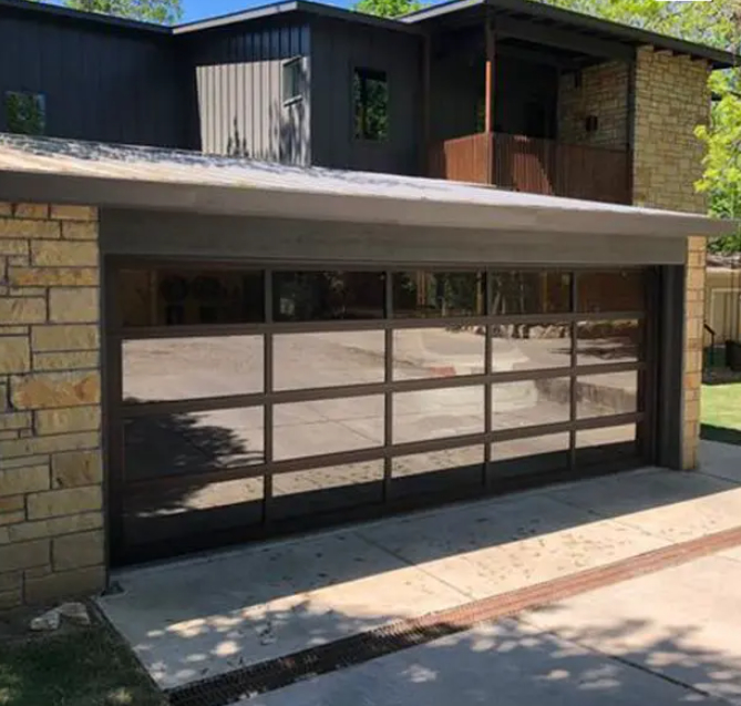 Water Tightness Class 3 Transparent Glass Excellent Wind Resistance Industrial Overhead Sturdy Sectional Garage Door with Manual or Automatic