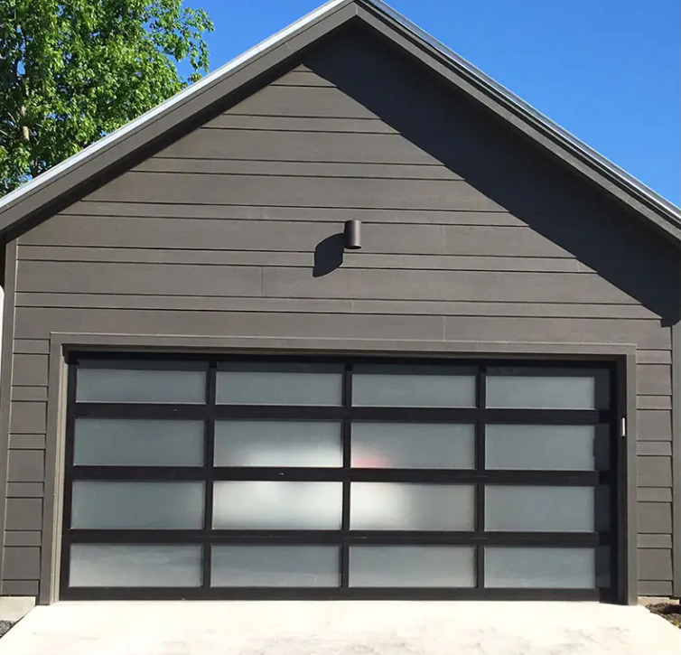 Modern Black Elegant Aluminum Frame Tempered Glass Transparent Sectional Garage Door Manual or Automatic Opening Sectional Door Style